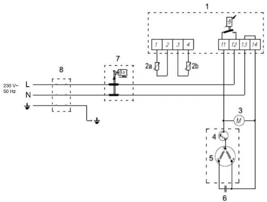 230 V- 50 Hz L N 8 7 1 2 3 4 2a 2b 11 12 13 14 3 M 4 5 6