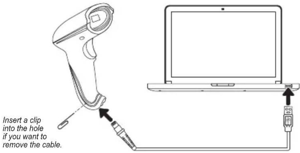 Insert a clip into the hole if you want to remove the cable.