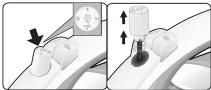 Diagram showing mechanical component assembly with labeled parts and directional arrows indicating motion or movement