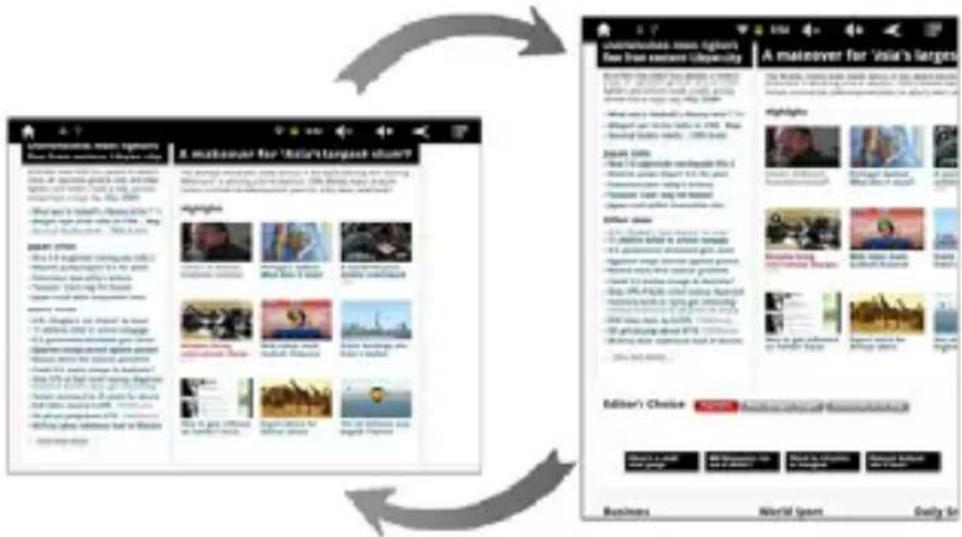 Screenshot of a mobile app interface showing article listings and navigation menus, with Chinese text labels and icons.