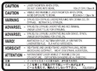 CAUTION - LASER RADIATION WHEN OPEN. DO NOT STARE INTO BEAM. FDA 21 CFR / Class II CAUTION - VISIBLE AND INVISIBLE LASER RADIATION WHEN OPEN. AVOID EXPOSURE TO BEAM. EDUZAIS-1 / Class IIe VARNING - SYN LIG ODDYSLIG LASERSTRALING NAR DENNA DEL ÁR ÖPNAD, BETRAKTA CJ/STÄLEN ADVARSEL - SYN LIG ODDYSLIG LASERSTRALING VED ÄRBNING, UNDIG UDSARTTELLE FOR STRALING. ADVARSEL - SYN LIG ODDYSLIG LASERSTRALING NAR DEKSEL APMES, UNDIG EKSPODERING FOR STRALING. VARO! ANTATESSA OLET ALT'FINA NAKYVAJ LA NAKYMATON LASERHÄTEMLLE, ALA KATSÜ SÄTESEENL. VORSICHT - ICHTBAIRE UNS ICHTBAIRE LASERSTRALUNG, WENN ABECKING GEOPNET, NICHT DM STRAHL AUSSEZEN. ATTENTION - RAYMONNMENT LASER VIRBLE ET INVERILE IN CAS DOLAVICATE, EXPOSITION DASHETELLE AS FÜR BAEAU. 注意 - 计算的可见及不可见的可能、避免和使用限制。 注意 - ここを聞くと可提及及び不可見レーザー発发出ます。 - ピームを見たり、離れたりしないで下さい。 ROLX30054