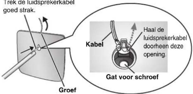 Trek de luidsprekerkabel goed strak. Groef Kabel Haal de luidsprekerkabel doorheen deze opening. Gat voor schroef