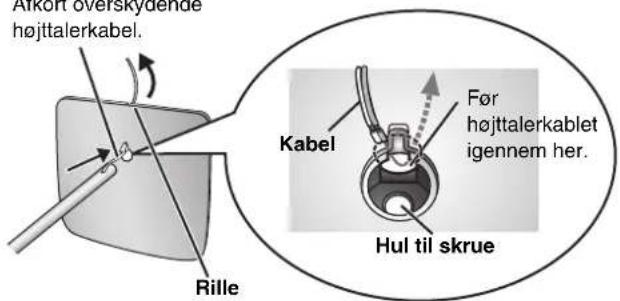 Aikort overskydende højttalerkabel. Rille Kabel Før højttalerkablet igennem her. Hul til skrue