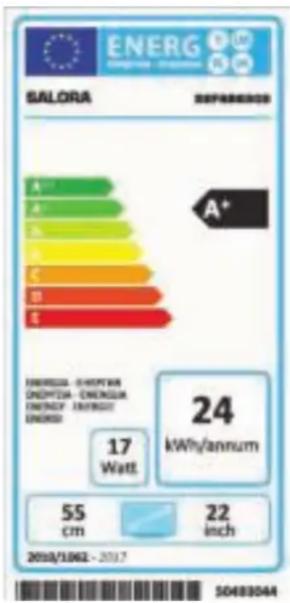 ENERG ENERGY ENERGY SALORA REFERENCE A+ A B C D E A+ ENERGIA - ENRIGUA ENOPTUA - ENERGIA ENERGY - ENRIGUA ENERGI 17 Watt. 24 kWh/annum 55 cm 22 inch 2010/1/062 - 2017 50483044