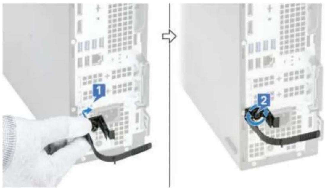 Diagram showing server rack connection with labeled parts, showing cable insertion and disassembly steps
