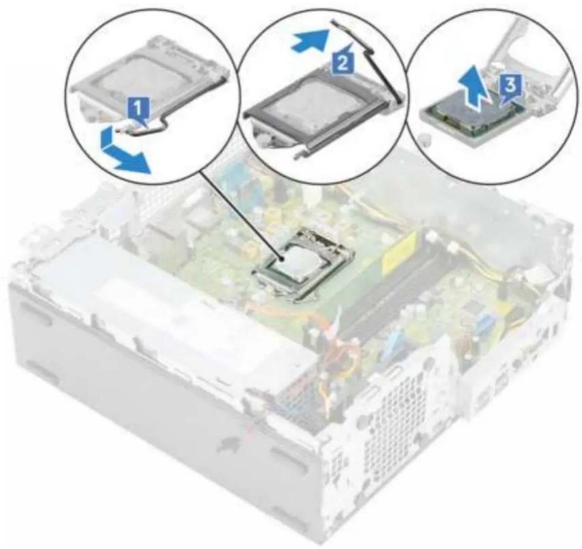 Diagram showing three views of a server rack with labeled components and directional arrows indicating motion or assembly.