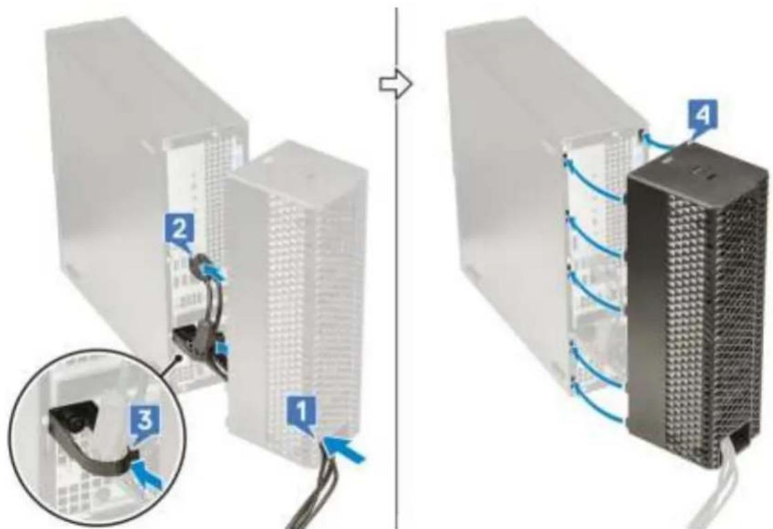 Diagram illustrating server rack connection with labeled components: ports, cable, and network connections