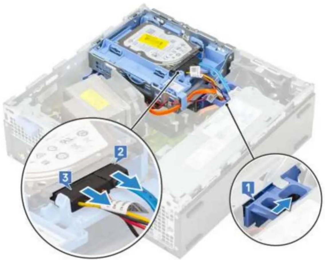 Diagram of an electronic device showing internal components with numbered annotations highlighting parts of each section.