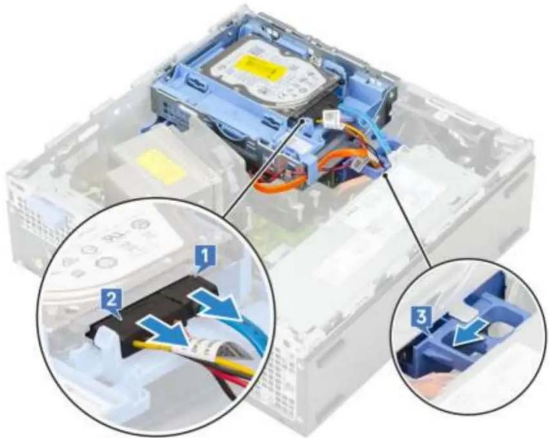 Diagram showing internal components of a computer drive with numbered annotations highlighting key parts.