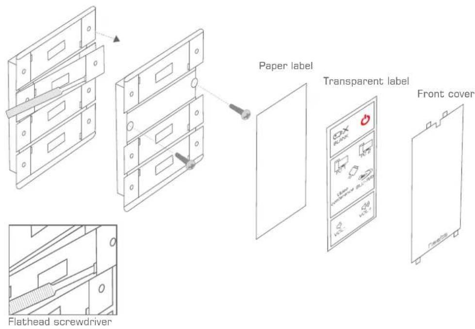 Paper label Transparent label Front cover Flathead screwdriver