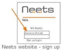 Neets Name: My Neets: Username (Email) Sign up Login Neets website - sign up