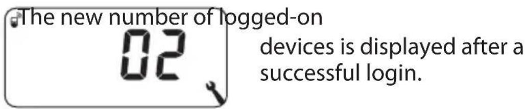 The new number of logged-on 02 devices is displayed after a successful login.
