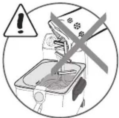 Warning symbol for a kitchen appliance with warning sign and crossed-out kitchen pan