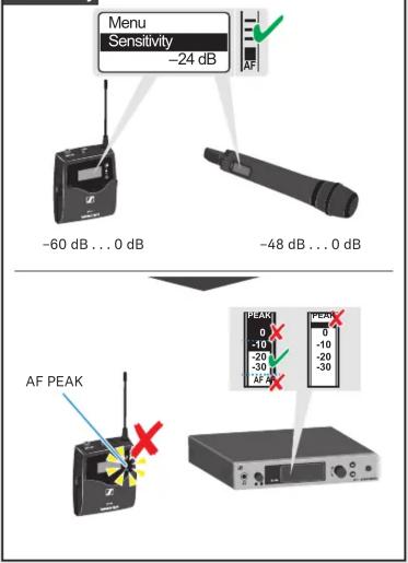 Menu Sensitivity -24 dB -60 dB ... 0 dB -48 dB ... 0 dB AF PEAK -10 -20 -30 AF Peak -10 -20 -30 AF Peak
