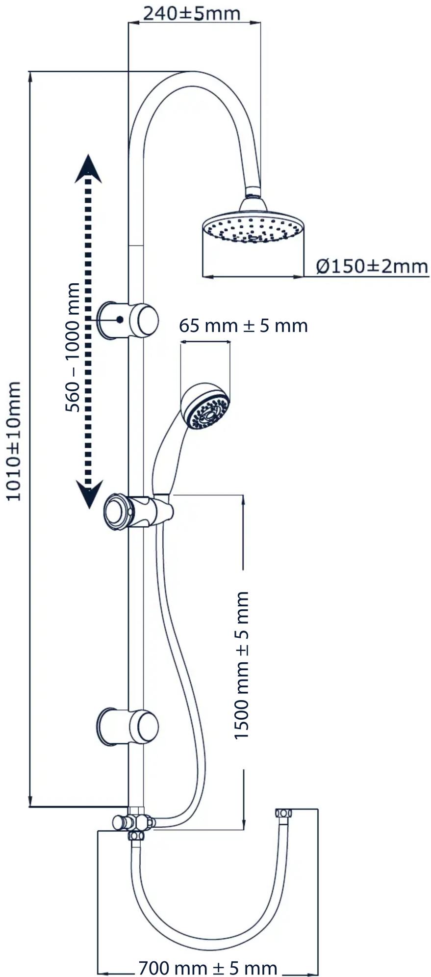 Ø150±2mm 240±5mm Ø150±2mm 65 mm ± 5 mm 1500 mm ± 5 mm 700 mm ± 5 mm 560 - 1000 mm 1010±10mm