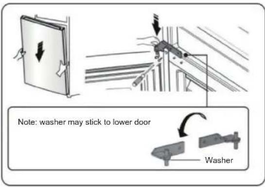 Note: washer may stick to lower door Washer