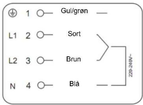 Gul/grøn L1 2 Sort L2 3 Brun N 4 Blå Z20-240V~