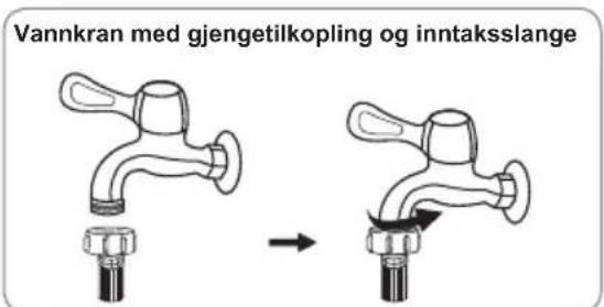 Vannkran med gjengetilkopling og inntaksslange