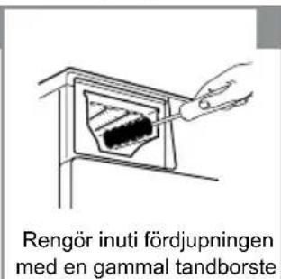Rengör inuti fördjupningen med en gammal tandborste