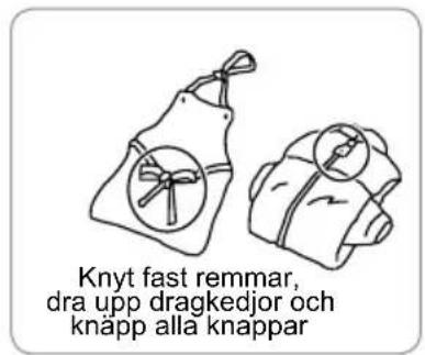 Knyt fast remmar, dra upp dragkedjor och knäpp alla knappar