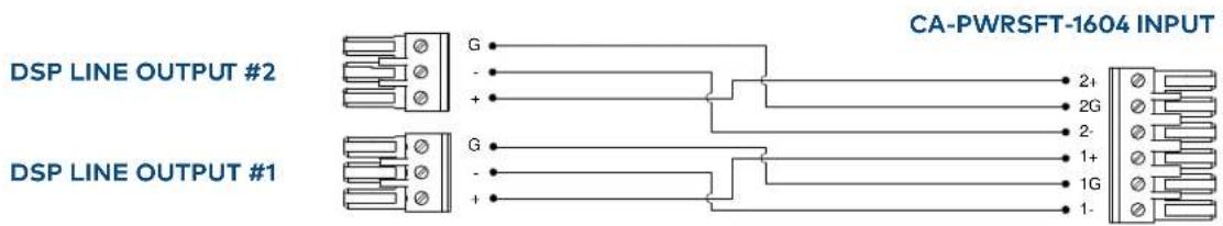 DSP LINE OUTPUT #2 DSP LINE OUTPUT #1 CA-PWRSFT-1604 INPUT G - + G - + 2+ 2G 2- 1+ 1G 1-