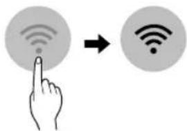 Diagram showing a hand pointing at a Wi-Fi icon with signal waves, followed by an arrow indicating wireless signal transformation.