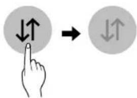 Diagram showing hand press icon pointing to bidirectional arrows, with a rightward arrow indicating direction