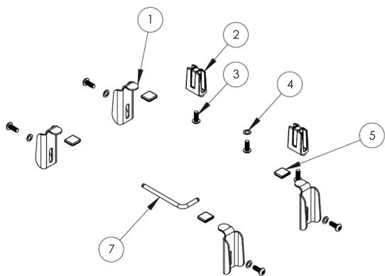 Exploded view diagram of a mechanical assembly with numbered parts and labeled features