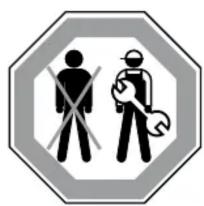 Safety warning sign with pictograms of a worker crossed with a wrench and a cross symbol, enclosed in an octagonal frame.