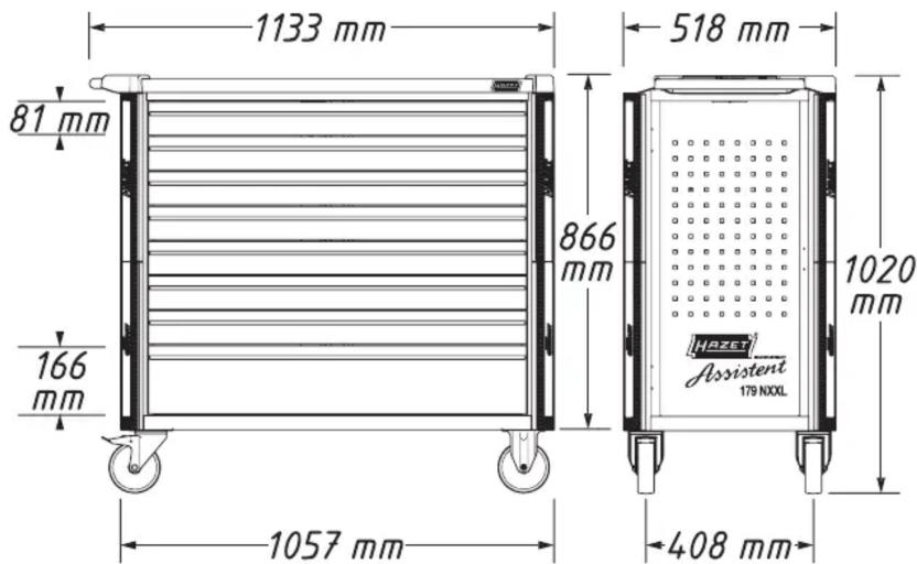 1133 mm 81 mm 166 mm 1057 mm 518 mm 866 mm 408 mm HAZET Assistent 179 NOXL 1020 mm