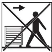 Warning sign with pictogram of a person crossing over a trash bin, indicating no hazard or caution