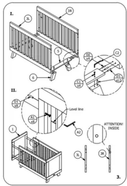 I. 3L 3R 5 6 D2 x4 C2 D1 x12 C1 x4 II. D1 x8 Level line A1 x8 A2 ATTENTIONI INSIDE 1 3L 3R 3.
