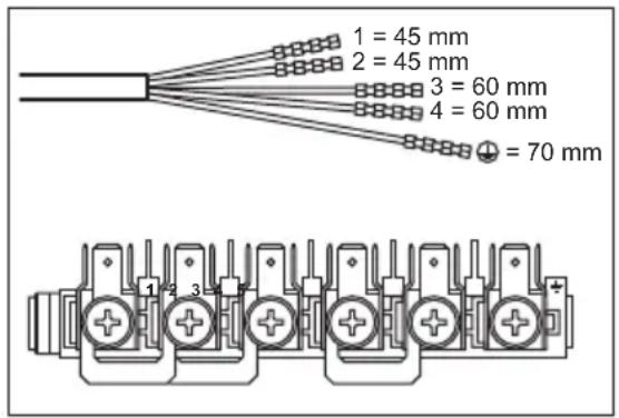 1 = 45 mm 2 = 45 mm 3 = 60 mm 4 = 60 mm 70 mm