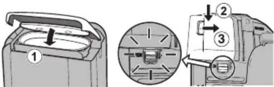 Diagram illustrating a device's internal components with numbered callouts and directional arrows indicating assembly or operation.