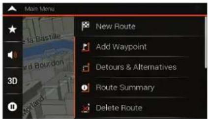 Main Menu New Route Add Waypoint Detours & Alternatives Route Summary Delete Route
