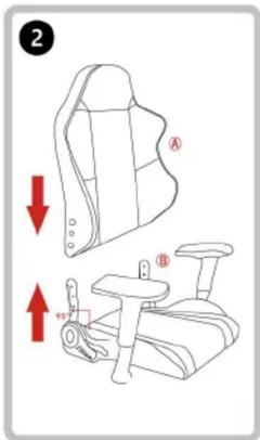 Technical diagram showing a car seat assembly with labeled parts A and B, including red arrows indicating direction of movement.