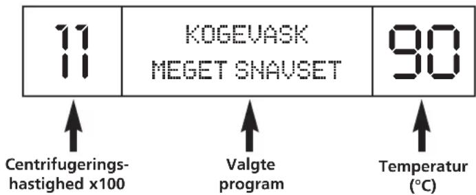 11 KOGEVASK MEGET SNAVSET 90 ↑ Centrifugerings- hastighed x100 Valgte program ↑ Temperatur (°C)