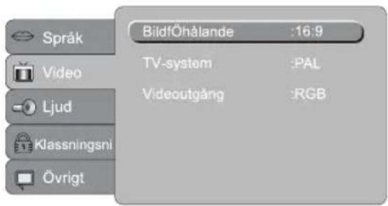 Språk Video Ljud Klassningsni Övrigt BildfÖhålande :16:9 TV-system :PAL Videoutgång :RGB