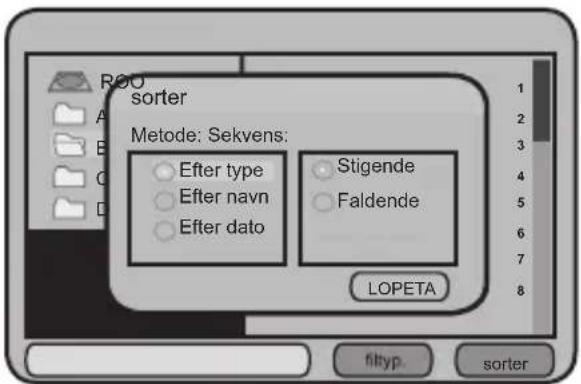 ROU sorter Metode: Sekvens: Efter type Efter navn Efter dato Stigende Faldende LOPETA filtyp. sorter