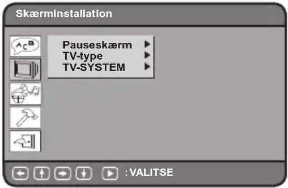 SkærminInstallation Pauseskærm TV-type TV-SYSTEM :VALITSE