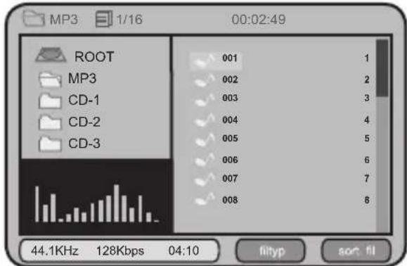 MP3 1/16 00:02:49 ROOT 001 1 MP3 002 2 CD-1 003 3 CD-2 004 4 CD-3 005 5 006 6 007 7 008 8 44.1KHz 128Kbps 04:10 flityp sort fil