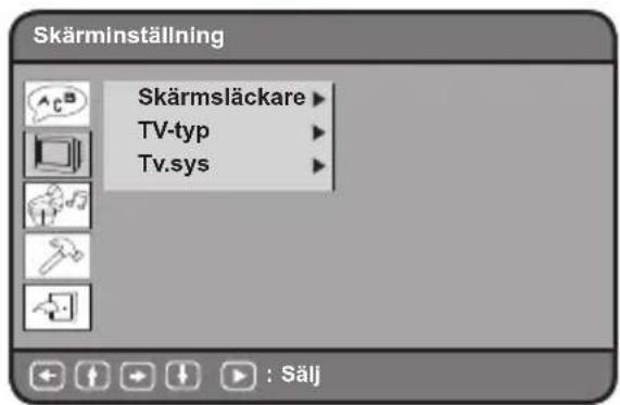 Skärminställning Skärmsläckare ▶ TV-typ ▶ Tv.sys ▶ : Sälj