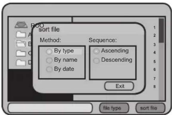 ROO sort file Method: By type By name By date Sequence: Ascending Descending Exit file type sort file