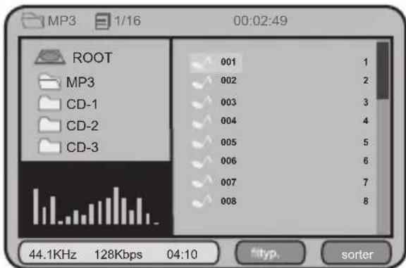 MP3 1/16 00:02:49 ROOT MP3 CD-1 CD-2 CD-3 001 1 002 2 003 3 004 4 005 5 006 6 007 7 008 8 44.1KHz 128Kbps 04:10 fityp sorter