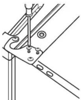 Technical line drawing of a mechanical bracket with mounting holes and a screwdriver (no text or symbols)