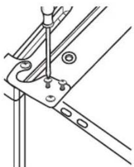 Technical line drawing of a mechanical bracket assembly with mounting holes and a screwdriver (no text or symbols).