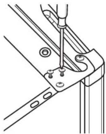 Technical line drawing of a mechanical assembly with a screwdriver inserted into a bracket (no text or symbols)