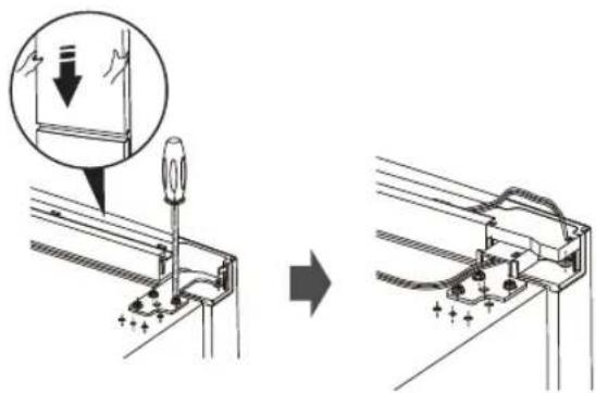 Technical diagram showing a mechanical assembly process with an inset magnified view of a component being inserted.