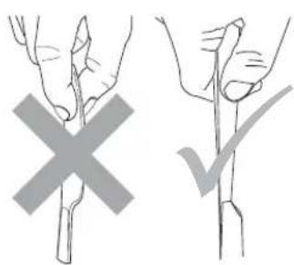 Diagram illustrating two methods of removing a plant stem, showing 'X' and '✓' states with corresponding hand gestures.