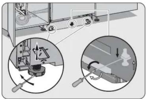 Diagram illustrating mechanical assembly steps with labeled components and directional arrows indicating motion or movement.